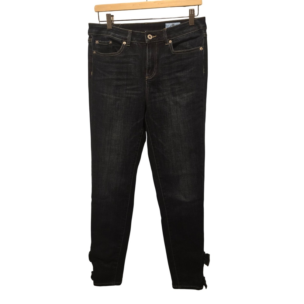 CeCe Women Dark Wash Skinny Jeans‎ Bow Ankle Detail Size 30/10 Stretch Indigo